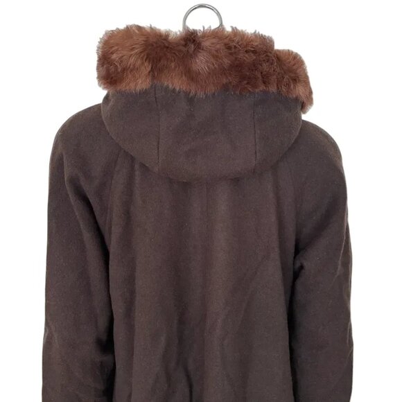 VTG WORTHINGTON 100% Wool Long Swing Coat  Fur Trimmed Hood  Brown  SZ 12 - Picture 7 of 13